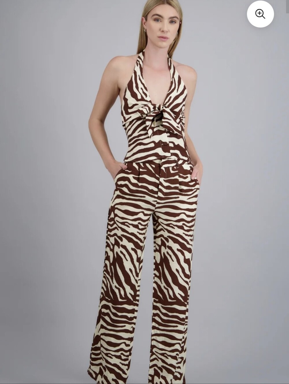 Nwt Y2K 90s Zebra Pants Coord Set Brown Cream Halter Mean Girls Love Tree Boho